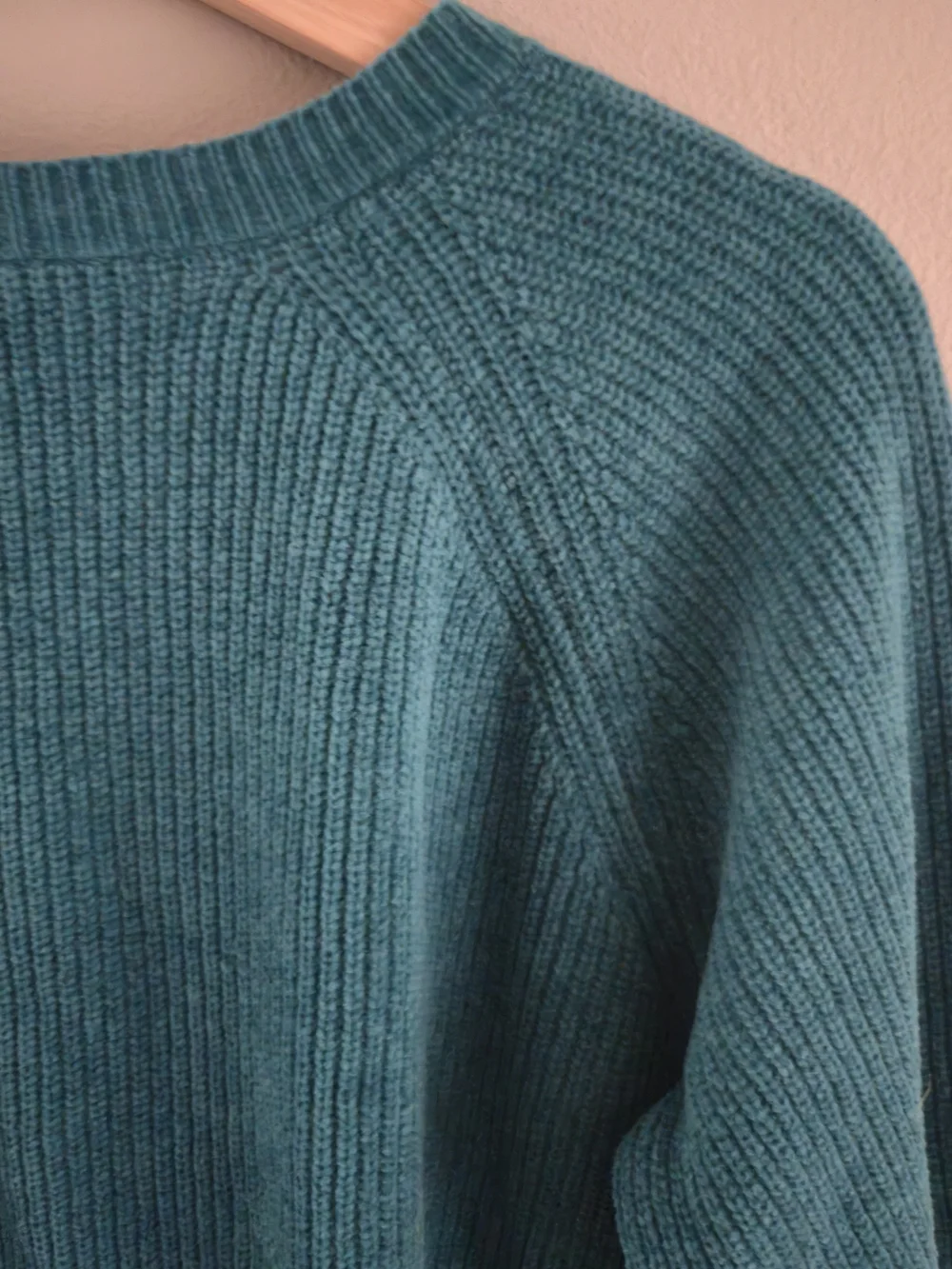 Eileen Fisher 100% Organic Cotton Sweater Green Teal Knit Crew Neck